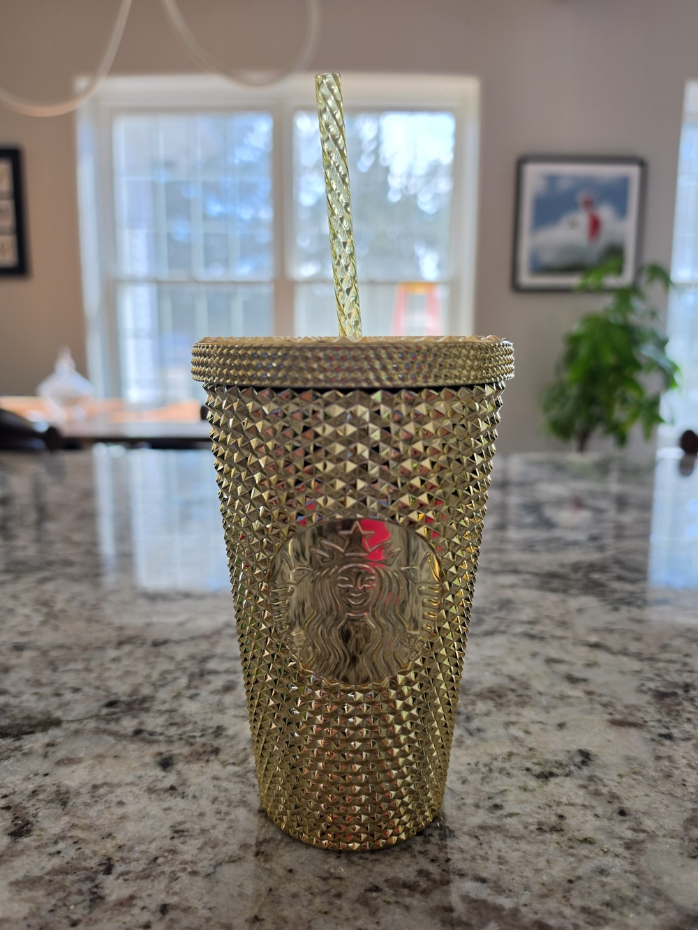 Starbucks Gold Studded Tumbler with Straw - Metallic Finish